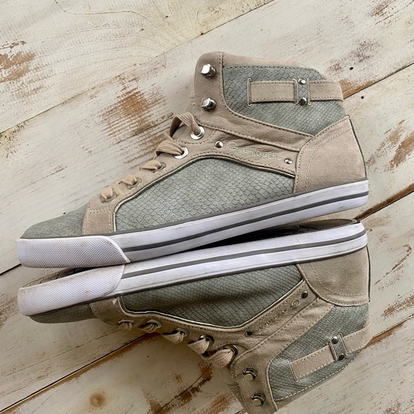 G by GUESS hi-top sneakers GGOPALL 12 womens sz 10 shoes gray tan streetwear EUC - Picture 9 of 14